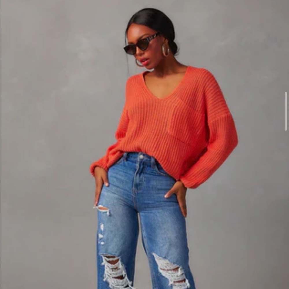 VICI Miracle Bright Orange V-Neck Sweater